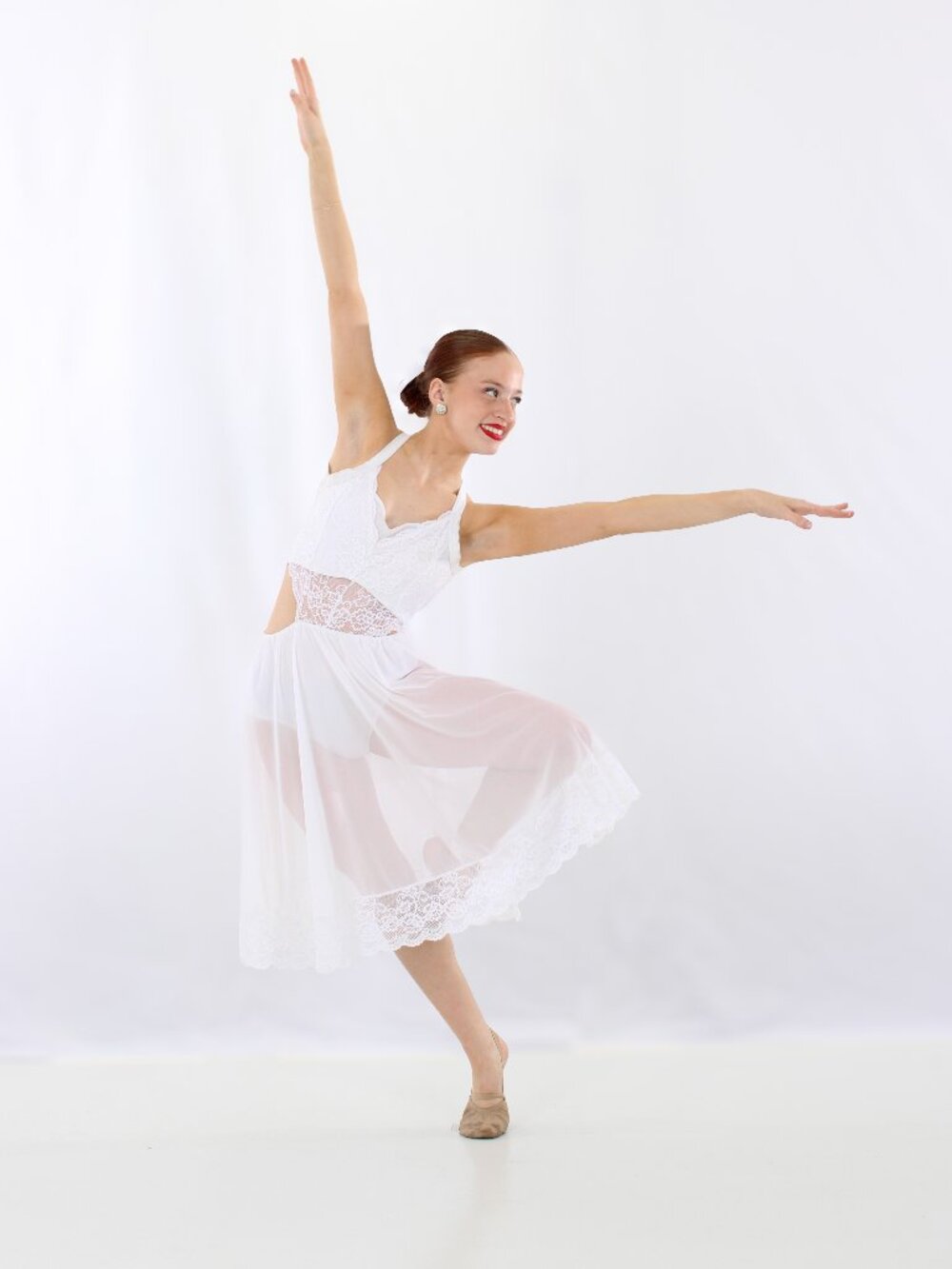 Elegant White Lace & Sheer Flowy Lyrical / Contemporary Dress - Adult Small - Picture 2 of 5